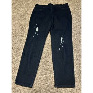 HUE Studio Womens XL Dark Wash Distressed Denim Leggings Pants
